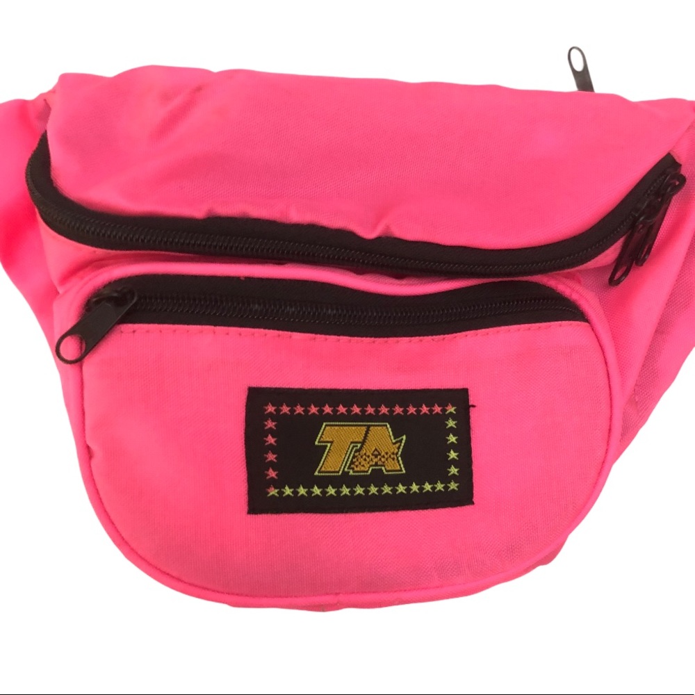Hot Pink Retro Vintage Multi Pocket Zip Fannypack